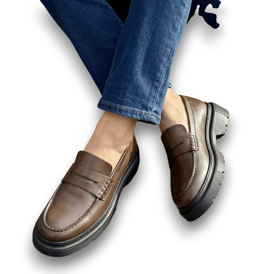 1900-Classic Penny Loafers Platform-Brown